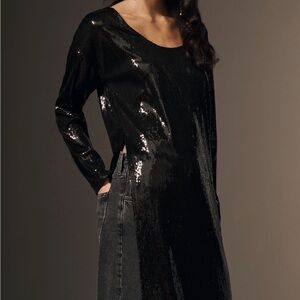 By Anthropologie Long Sleeve Black Sequin Tunic BRAND NEW SMALL